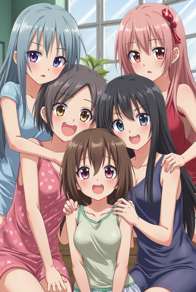 8-year-old、pretty girl、Happy smile、Beautiful background, Four Girls, Detailed and perfect、(Completely naked:1.5)、 pussy、