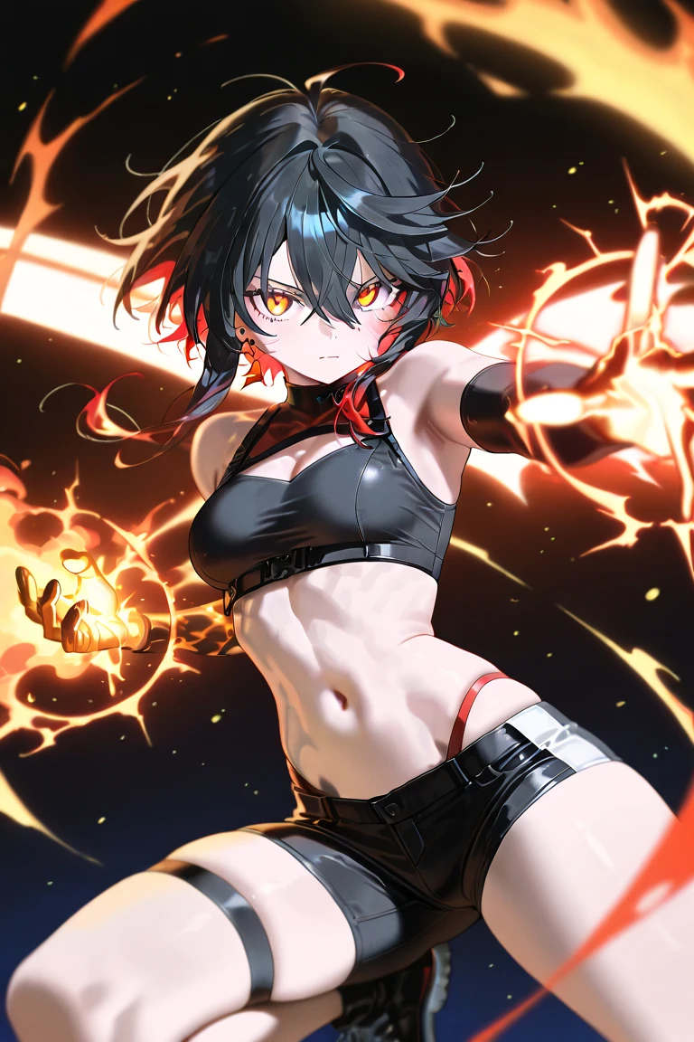 A woman in a micro bikini doing a micro bikini fire dance on stage