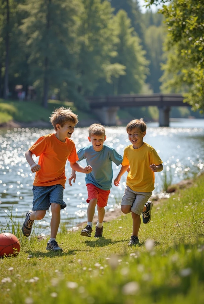 Boys playing a ball