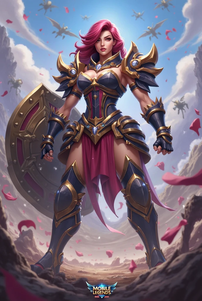 Realistic style, character (vi from league of legends), brave face, battle pose, full body, spectator vision, large breasts, focus on breasts, perfect face, focus on face, detailed face, short outfit, extremely sexy, blurred landscape background. --auto --s2