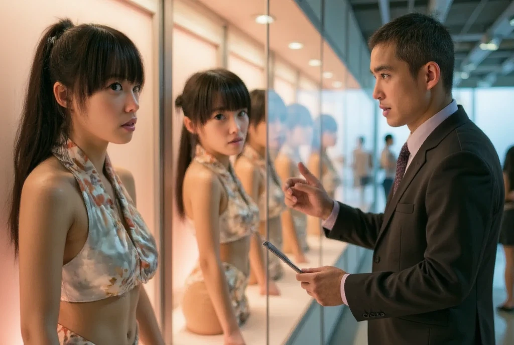 (((bikiniの日なので女性従業員は全員bikini姿で働く)))、masterpiece、超High resolution、She is very cute and young like an idol...々Cute 18 year old business woman、Gentle and cute、A kind smile、bikini、Medium Bust、(((bikini姿の沢山の女性従業員が働く)))、((Male employees are in suits))、((Working in an office with a business desk in a building)). whole body、RAW Photos、Genuine、High resolution、Live Action
