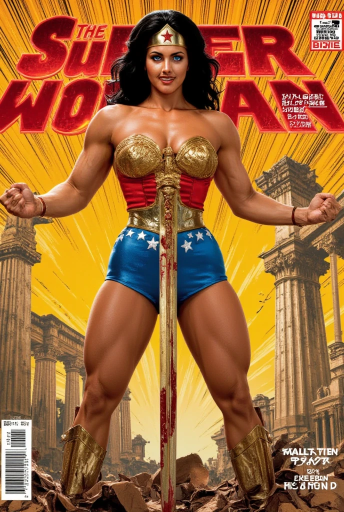 a closeup of a comic book cover with a woman in a red bikini, by Yoshihiko Wada, frank cho, Otomo Katsuhiro, Akira Toriyama, Kinichiro Ishikawa, Tadashi Nakayama, wonder woman, Hiroyuki Tajima, Osamu Tezuka, Narashige Koide, Extremely Realistic Photography, Western Brazilian
