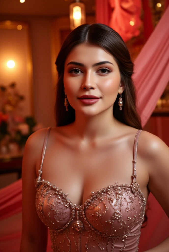 (highres,realistic:1.2),african woman,well-shaped,brown eyes,pink lips,light complexion,standing,red tight-fitting dress,curvy figure,standing in a night club,neon lights,strobe lights,dynamic atmosphere,vibrant energy,dancing,red carpet,music in the background,sparkling jewelry,confident expression,expressive eyes,glamorous makeup,resplendent beauty,joyful celebration,posh setting,lively crowd,stylish decor,party scene,exquisite details,striking presence,gorgeous silhouette,sexy charm,mesmerizing aura,fashionable attire,dazzling smile,flawless skin,sleek hairstyle