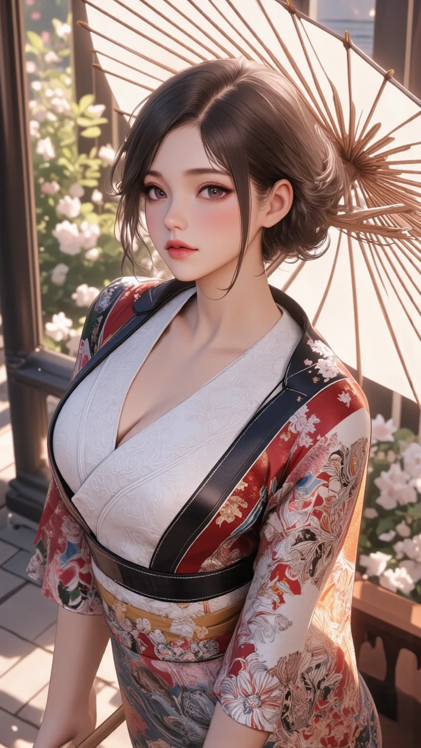 high resolution、high resolution、8K Ultra HD、(photorealistic stick:1.2)、sharp focus、(fractal art:1.5)、Impressionism、((fairyland))、1girl、(Front facing)、20-year-old、Unevenness of the skin、pores、Real Skin、beautiful face、detailed face、perfect proportions、big breasts、thin waist、navel、big ass、gap between crotches、thighs、dynamic pose、change pose、dynamic angle、((stare at viewer))、((red kimono))、long hair、fox ears、(depth field:1.3)、((A remote shrine deep in the mountains))、Old shrine、A shrine on the verge of collapse、Built 500 years ago、torii、dark、light、beautiful photo、(((Blur)))、