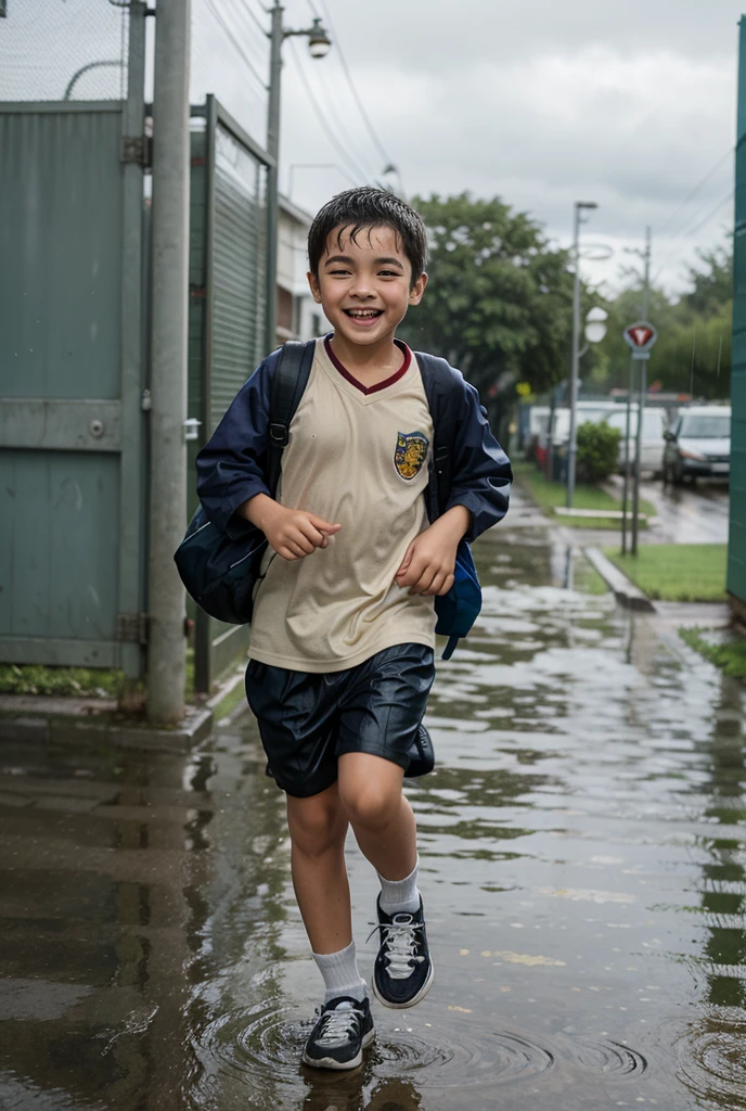 menino negro, pulando na chuva, having fun in a puddle of water