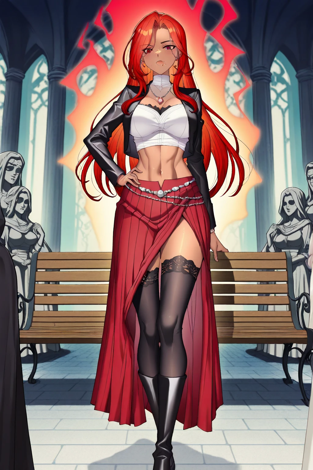 realista, ultra detalhado, 1 garota de anime, corpo inteiro, 30 anos de idade, feminina, linda, seios grandes, roupa vermelha, cenario fundo preto, noite, festa, Neon