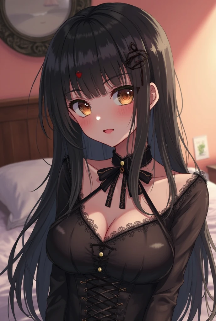 ((Masterpiece)), ((best quality)), ((insane detailed)), ((best quality)), ((ultra-detailed)), ((UHD 8k)), ((extremely detailed)), ((64K)), ((ultra high resolution)), ((epic)), ((beautiful)), ((body detailed)), ((face and eyes high detailed)), ((detailed sclera)), ((arms detailed)), ((hands detailed)), ((breasts detailed)), ((lengs detailed)), ((bigthighs detailed)), ((Clothes high detailed)), ((style anime)), ((2d anime)), ((insane detailed)), ((best quality)), ((ultra-detailed)), ((UHD 8k)), ((extremely detailed)), ((ultra high resolution)), ((epic)), ((beautiful)), ((beautiful details)), ((perfect focus)), ((8K wallpaper)), 4320p, ((high resolution)),((exquisite texture in every detail)), ((anatomy perfect)), ((perfect body)), ((perfect shading)), ((perfect coloring)), ((natural colors)), ((ultra quality image)), 1girl, solo, looking at viewer, long hair, black hair, hair between eyes, red eyes, blush, smile, closed mouth, collarbone, cleavage, breasts, large breasts, hairband, white hairband, shirt, white shirt, collared shirt, dress shirt, open shirt, partially unbuttoned, sidelocks, unbuttoned, bra, black bra, lace-trimmed bra, pants, black pants, thigh gap, underwear, lace trim, open clothes, bedroom, bed, on bed, pillow, lamp, indoors, ((((well drawn and drawn hands:0.8)))), yor_briar_spyxfamily,
