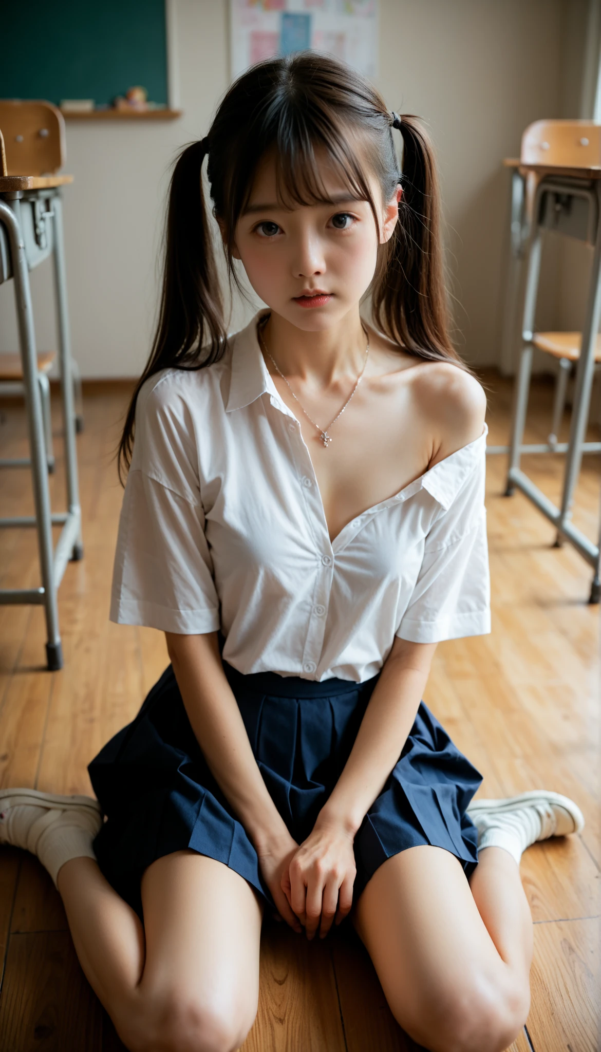 ((Highest quality)), ((masterpiece)), (detailed), (classroom), One girl, ((nipple)),sexy, 18 years old、Japanese、((flat chest:1.5)、可愛いJapanese、A bow tie、((nipple))、frilled panties、Perfect Face、(( pretty eyes)) 、Idol-like face、living、micro mini skirt、((Masturbation)),((Corner man)),((glistening eyes )),((large eyes))、Japanese、Brown eyes