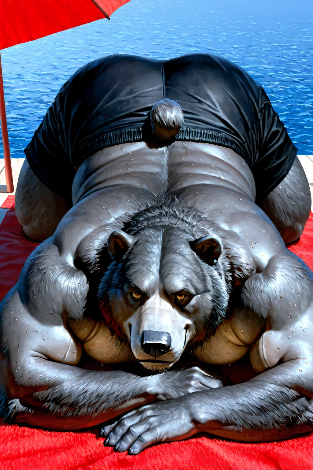 A frontal image of the moment of a polar bear attack on Expectador . The polar bear attacks the spectator with his binges, the bear is furious .