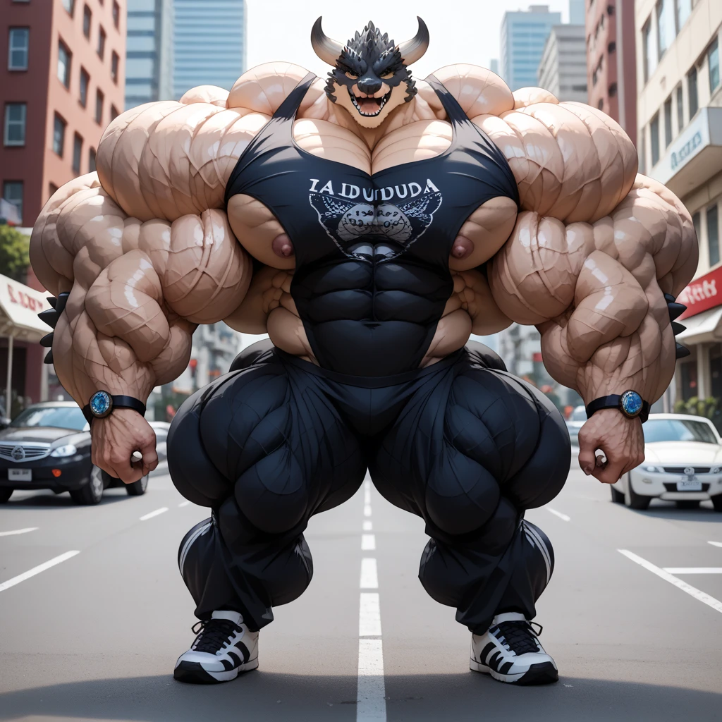 There is only one handsome Asian actor in the photo，35 years old，High target, Fitness，short hair, O-Shaped Beard，Perfect body, Dark skin color，Radiant Skin，Smooth skin，Muscle bulge, muscular, Very large pectoral muscles，Very sexy abdominal muscles，Very well-developed leg muscles，Huge concave and convex area，Brightens oily skin，Wearing black leather shiny thong，Handsome face， Correct and accurate male body proportions, Wear black socks，Standing on a gray background。
