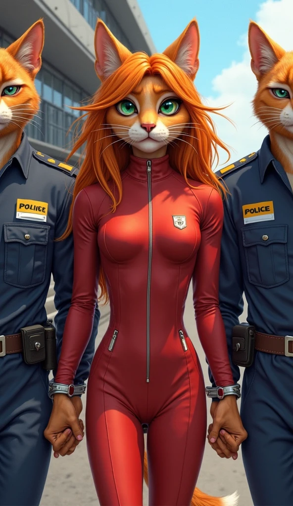Cat Girl in red-white military latex officer suit
