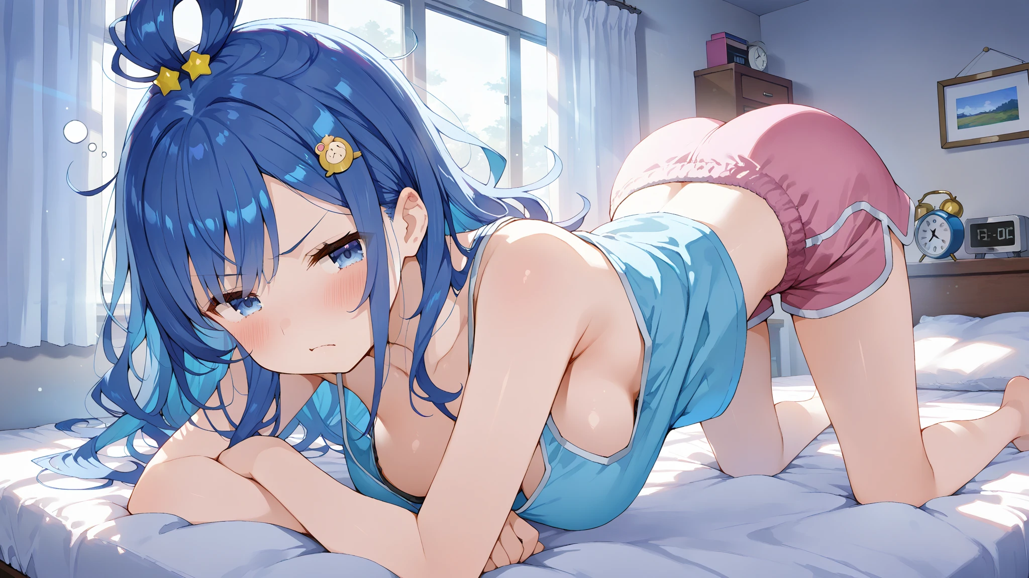 ((masterpiece)), ((best quality)), (ultra-detailed), on the bed, a cute girl, 1girl, solo, underwear00, ((beautiful eyes)), smile