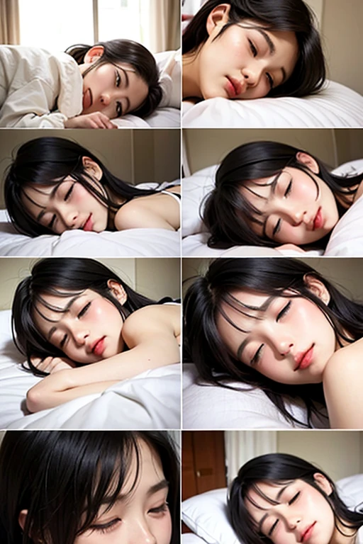 ((highest quality, masterpiece :1.3)), Photorealistic、Ultra-high resolution、Natural skin texture、Hyperrealism、Reflection from the waist up、Beautiful Japanese girl in her early teens、One girl、Nightgowns with transparent skin、Lying in bed、Frightened expression、Tears flowing