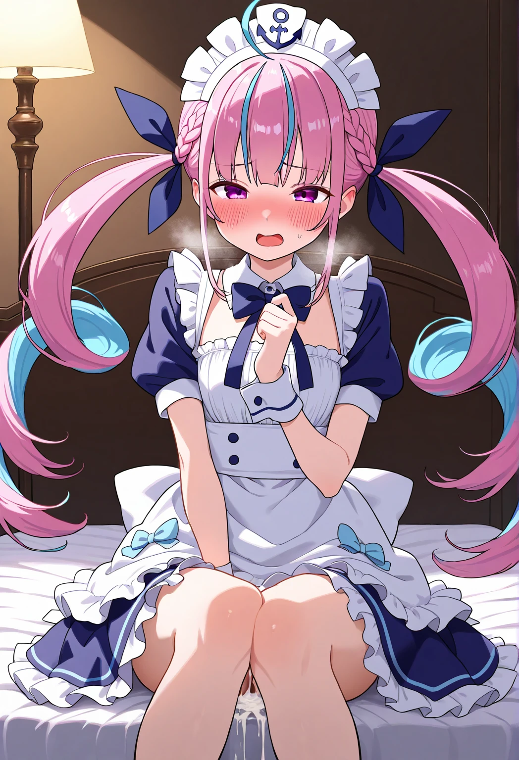 (score_9, score_8_up, score_7_up), 1girl, slime girl, purple cristal clear skin, slime purplrskin, maid outfit, long hair, blue eyes, looking at viewer, innocent, cute, medium breasts, standing, arms on sides, head tilt, pastel colors