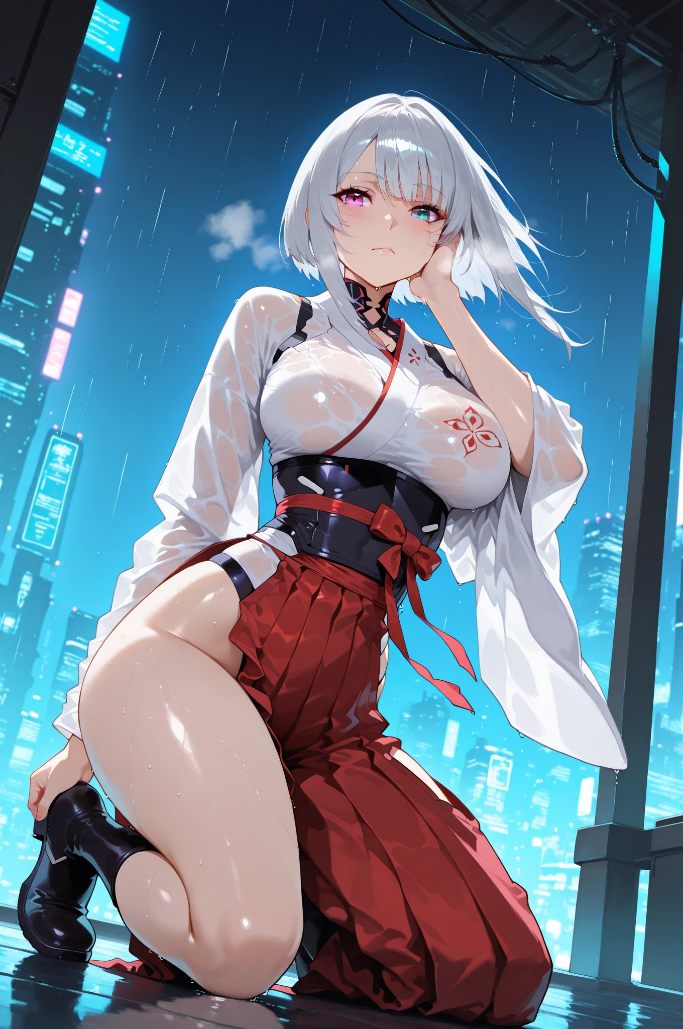 One naked girl、Wearing a leather collar、On all fours、White Hair、Being exposed to the elements in a city with a heavy snowstorm、Desperate look、Nipples、Pussy、snow on the body、Are pregnant