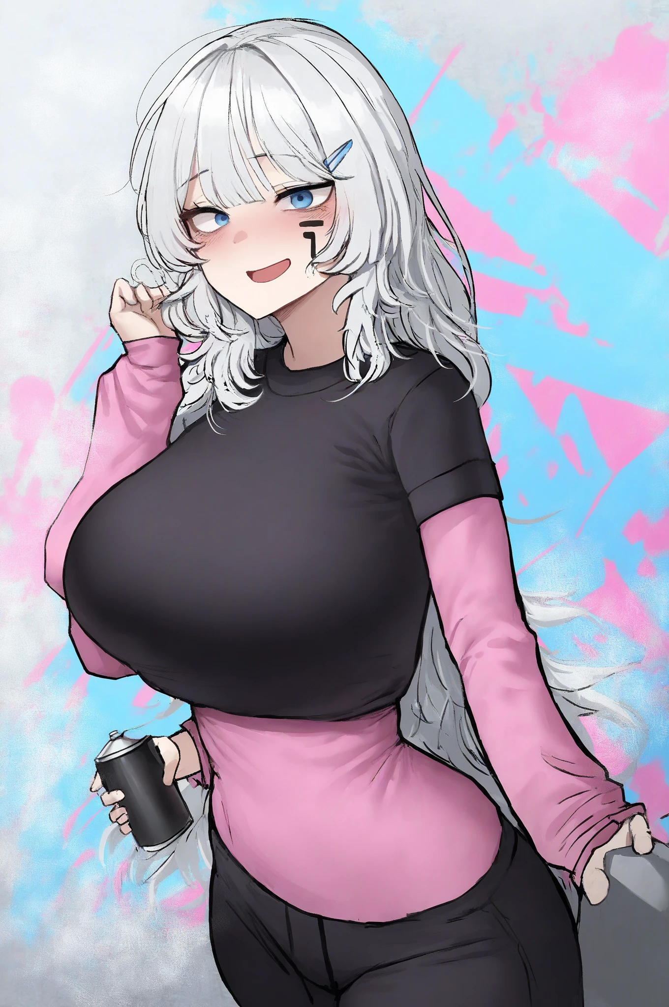 chubby girl,tender and chubby face,White hair, big eyes and long eyelashes,I dress beautiful,pink sweater,Tender smile,big breasts,Looking up