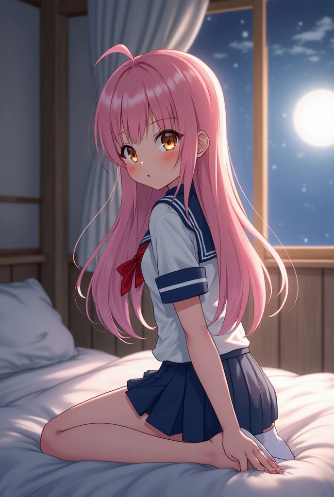 Puni high school girl in sailor suit with thick thighs in the infirmary until late at night、a moon、stele