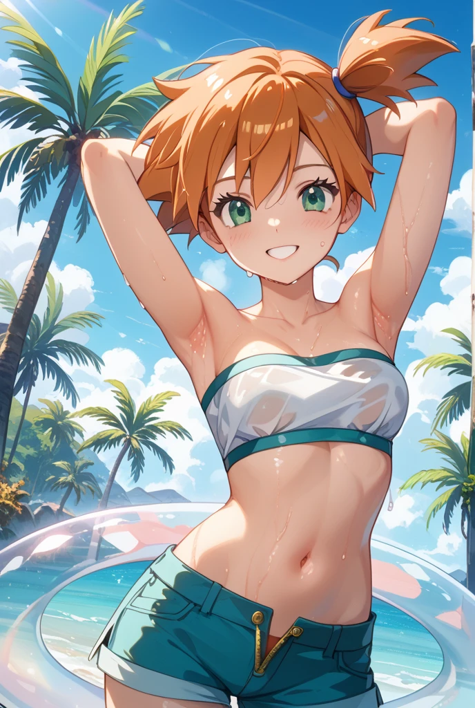 best image quality、beautiful image quality、highest quality、orange hair、orange bikini、orange eyes