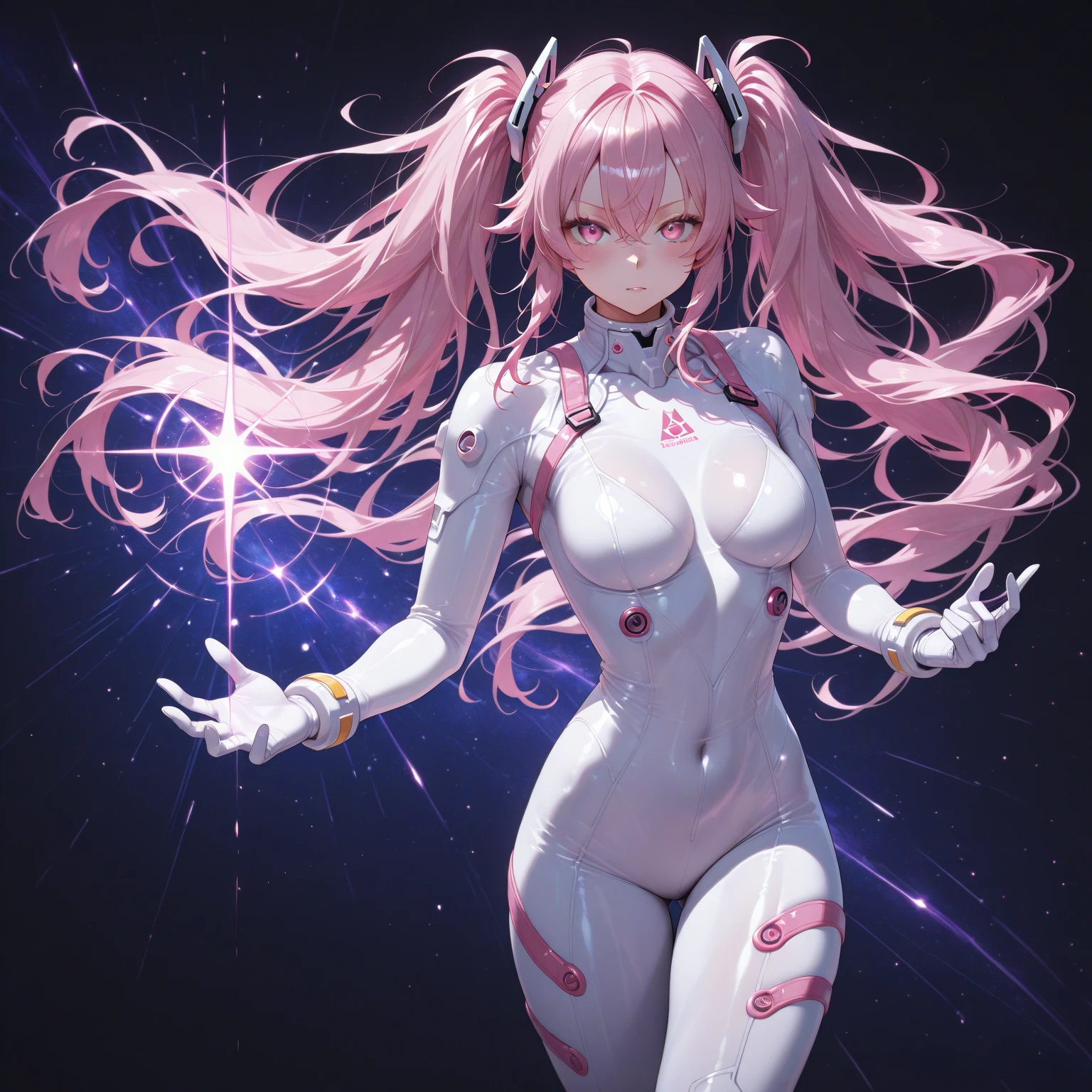 1 woman, Beautiful japanese, big eyes, red eyes, translucent white plugsuit, light purple hair, hi quality, full body, latex suit, detailed lips, perfect anatomy, detailed face, ((cameltoe))