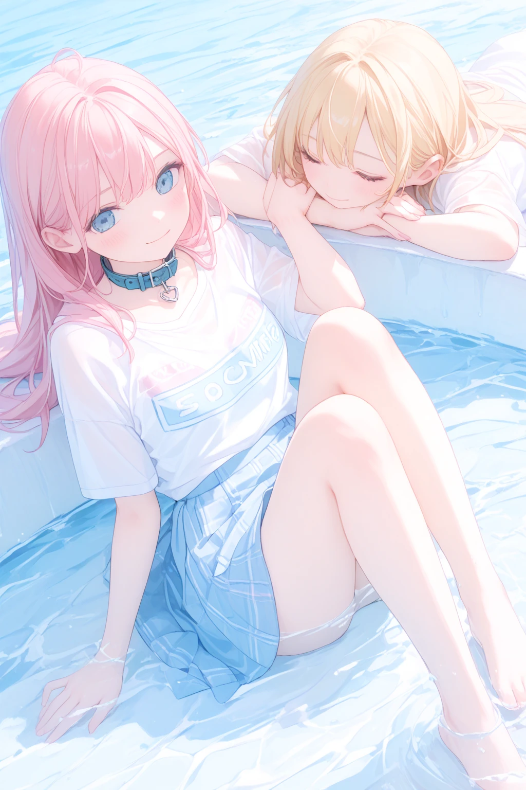 A large amount of sweat drips from the forehead, Overall orange background in the evening Sunset sunlight,Full body depiction on screen, Glaring Eyes Showing disgust Huddle together Blonde Long Hair anime Primary school students Romanesque style Super Curly Hair Super long sideburns See-throughの衣服 Wet and sheer pearl skin turtleneck wedding dress 3人の少女達がcuteポージング Pool at night Droopy eyes Peach ribbon headband 天蓋付きのcuteベッド Aqua Blue Rubber Sheets Aqua Blue Rubber Bed Lying down Sad face Embarrassing Blushing Wet and transparent pearl skin berry long skirt Wet and transparent pearl skin tights Wet and transparent pearl skin innerwear Rubber luster Multiple pink ribbons Soaked in the rain Wet and transparent pearl skin super long gloves Wet and transparent pearl skin pantyhose Hot Pink Garter Belt cute Pitiful clear Big eyes Droopy eyes Pale pink rouge Shocking Pink Pink Long Boots Wet and transparent pearl skin body See-through See-through Wet 衣服が汗で濡れてSee-through 全てWet