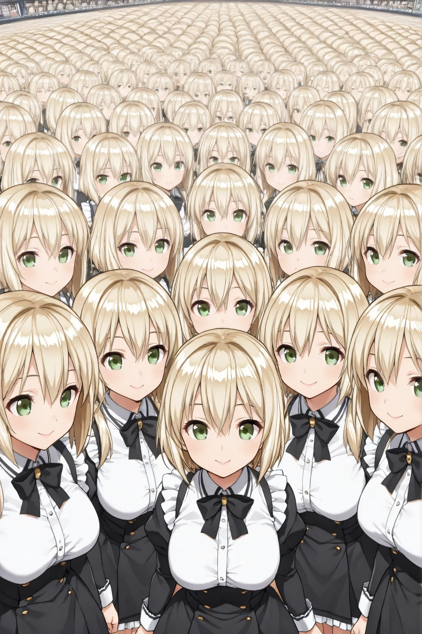 score_9,_up score_8_up, score_7_up, I'm going to sleep, real_Anime, BREAK ((masterpiece, top quality, best image quality, high resolution, highly detailed CG integrated 8K wallpaper)), clone girls, clone twins, 6+clone girls, Clone girls only world, beautiful young woman background, cute smile, beautiful eyes carefully drawn down to the smallest detail, shiny lips ,realなスキンテクスチャー, Glossy Skin, Smooth Hair , Super Big Breasts, beautiful round breasts, Tight Waist, wide hips, Attractive perfect body , Clothed woman), (accurate 3Point perspective drawing, Very Accurate Perspective Depiction, Ultra-wide field of view), (Super crowded , Super dense, Super tight , Fill in a super large amount, open legs), 

