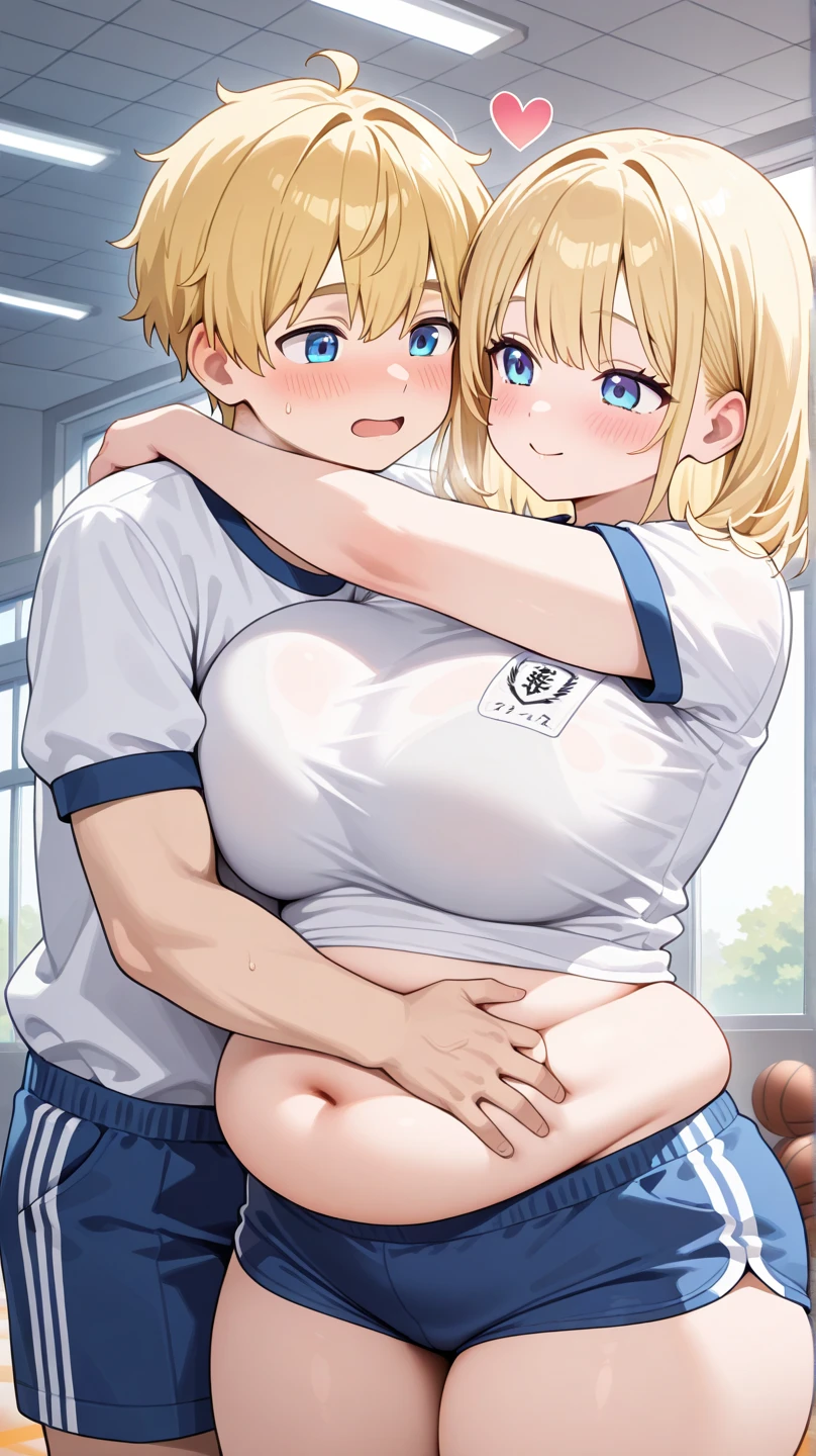 score_9, score_8_up, score_7_up, source_anime, takeda hiromitsu style, (1girl,tall stature)and(1shota boy,short stature)), (height difference),hetero,(1girl,tall stature:1.4),muscular,(long hair, french braid),straight hair, (blonde hair), light blue eyes, (huge breasts), pale skin,shiny skin, (rolling eyes:1.4),(ahegao),(trembling), erectile nipples, ((She wears military uniform, black pantyhose)), cum in pussy,(cum on clothes:1.4), cum on breasts,cum on body,cum facial, bukkake, cum in mouth,cum on hair,(excessive cum), (1shota boy,short stature:1.4),((smug)),small penis, ((((hug from behind)))), sex from behind, standing sex, ((((motion lines)))), vulgarity, clothed,(wrestling ring),