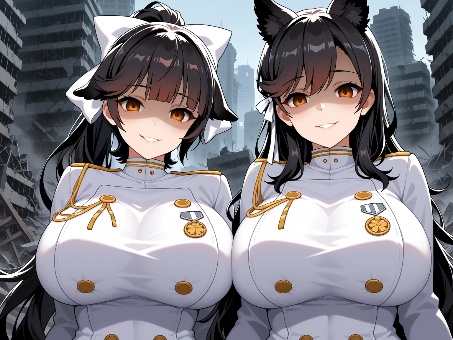 anime characters dressed in costumes posing for a photo, two beautiful anime girls, from the azur lane videogame, artwork in the style of guweiz, anime style. 8k, characters from azur lane, guweiz, anime style 4 k, best anime 4k konachan wallpaper, anime girls, azur lane style, anime moe artstyle, big breast, milk jugs