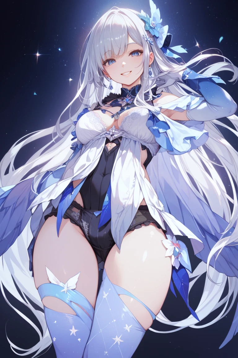 (highres:1.2,ultra-detailed,photorealistic) A girl in a white leotard wearing a mini skirt stands upright in a magical cyber setting. She exudes an aura of enchantment, with her graceful demeanor and captivating gaze. Her white leotard fits perfectly, accentuating her slender yet powerful physique. The mini skirt adds a touch of playfulness to her attire, creating a harmonious balance between elegance and youthfulness. Her face, framed by flowing silky hair, features beautiful detailed eyes that shimmer like stars in the night sky. Her strikingly bright eyes reflect her inner strength and determination, while her long eyelashes flutter delicately. Her slender nose and flawless skin enhance her ethereal beauty. Beautiful detailed lips, tinted with a hint of pink, exude a sense of innocence and charm. The magical cyber world surrounding her is a mesmerizing blend of futuristic architecture and whimsical elements. Neon lights in vibrant hues of blue and purple illuminate the scene, casting a soft glow on her surroundings. The air is filled with a sense of mystery and awe, as if anything is possible in this enchanting realm. In the distance, towering skyscrapers reach towards the starry sky, their sleek surfaces reflecting the vibrant colors of the surroundings. The cityscape is adorned with holographic projections of fantastical creatures and dazzling patterns, adding an extra layer of enchantment to the scene. As the girl raises her hand, a shimmering stream of magical energy flows from her fingertips, intertwining with the digital threads of the cyber world. These energy strands form intricate patterns and shapes, representing her inner power and connection to the digital realm. The overall color palette of the artwork is dominated by cool tones, with shades of blue and purple creating a sense of otherworldly beauty. The lighting in the scene is carefully crafted, with soft, diffused light casting gentle shadows and highlighting the girl's features. This artwor