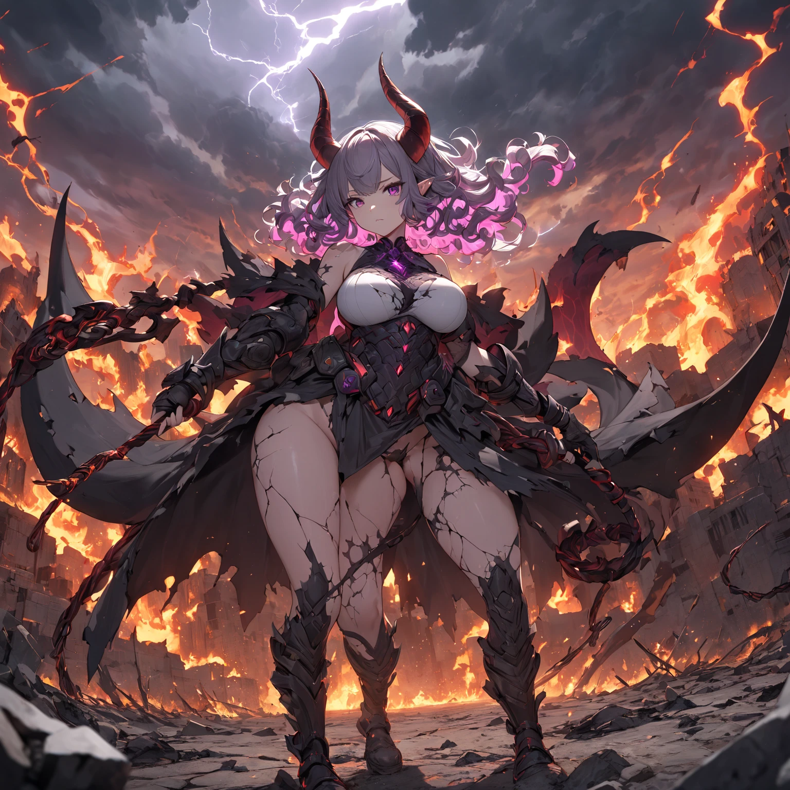 chaos worshipper, insane, female, barely clothed, violent, wild, feral