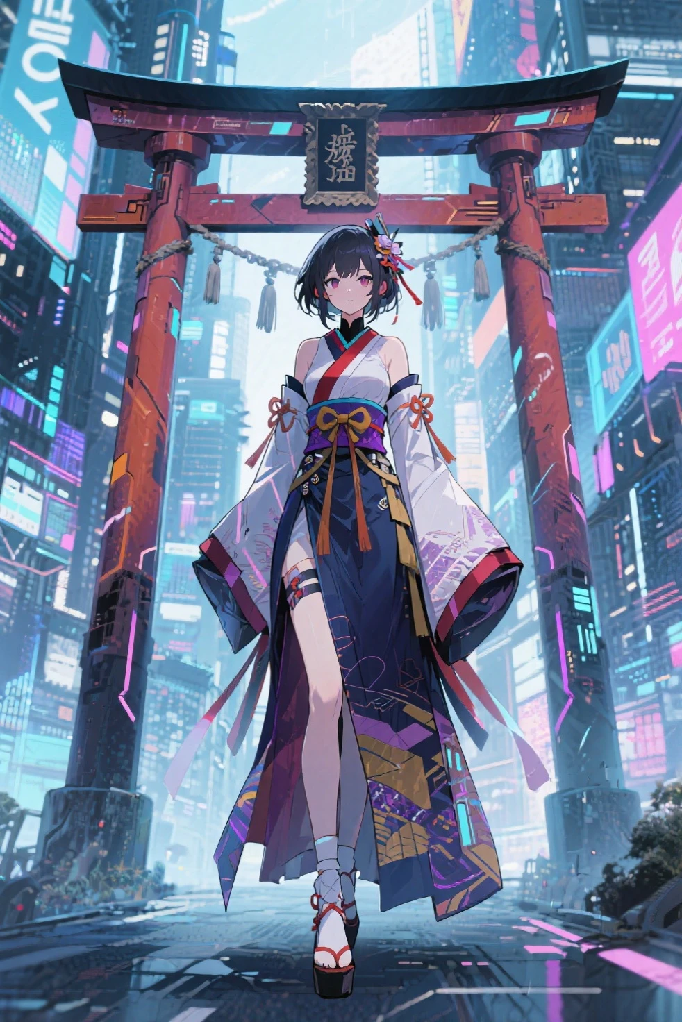 super fine illustration, vibrant colors, absurdres extremely detailed CG, 8k wallpaper, (masterpiece:1.3), dynamic angle, dynamic pose, best quality, depth of field, cinematic lighting, ultra detailed, tokyo, shinjuku, kabuki-cho,  ruin city, Post-apocalypse