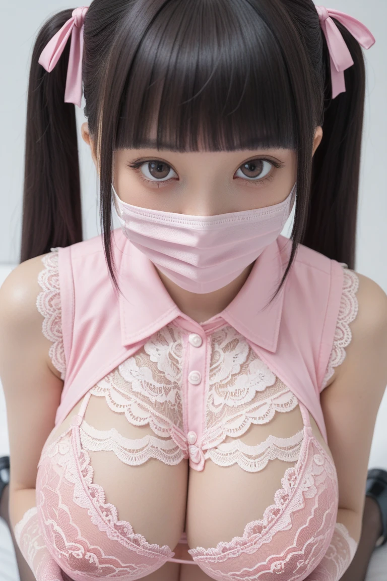 (4K quality:1.3),(Highest quality:1.3),(19 years old:1.3),(Large Breasts:1.6),Overdeveloped breasts:1.6,Big Breasts:1.6,Large Breasts in the World,Extra large chest:1.3,One of the largest breasts in the world,Saggy breasts,rich,Upper Body,smile,Japanese Voice Actors,Overflowing breasts,(jewelry),Captivate a man,Cleavage,(Pure white wedding dress:1.5),(Celebrities:1.4),(thin:1.2),(Tight waist:1.4,(Night viewの良いホテル:1.1),(luxury:1.2),(Arisa Hanyu:1.5),(anorexia:1.4),(Night view:1.3),(Close up on face:1.2),Catchlight,(Child face:1.6),(smile:1.1),(Lori:1.5),(Pink Hair:1.6),(Short Hair),(Deep pink eyes:1.4),(2D cuteness:1.5),(Cute Makeup),Beautiful fingertips,Black lace collar,(White lace mask:1.3)