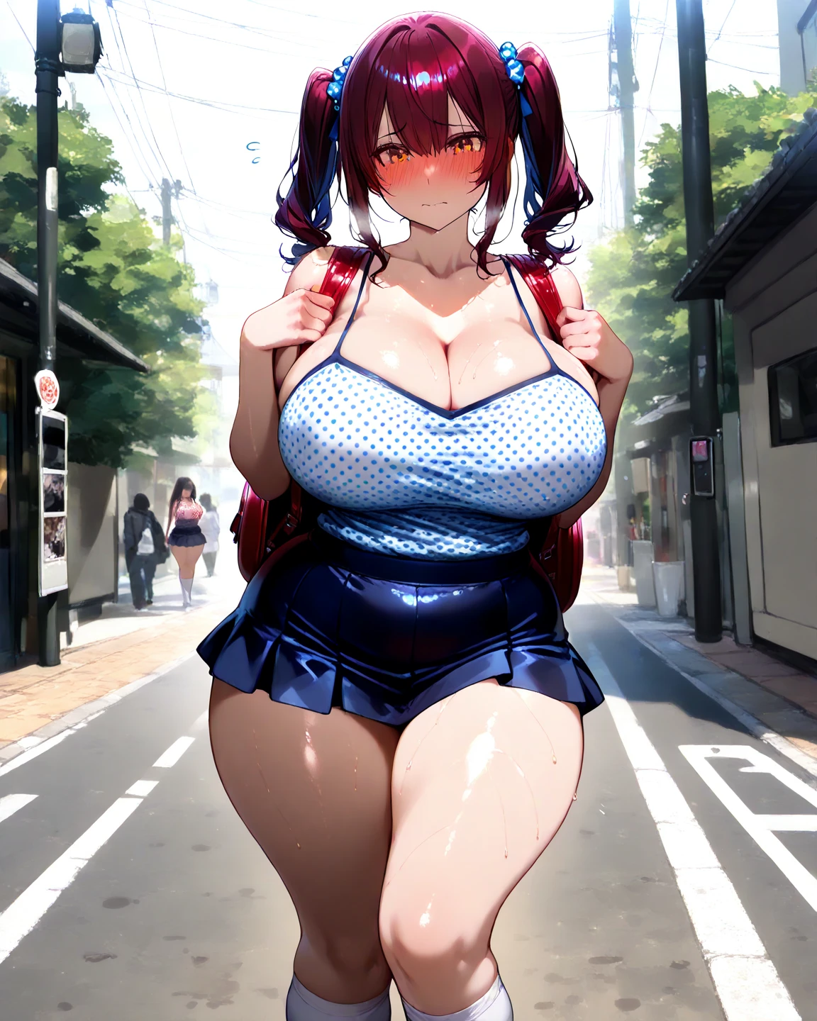 masterpiece, Highest quality, Nico_Yazawa,High resolution, 1 Girl, alone, Brown Hair, short hair, Twin tails、Purple eyes, , , (Cleavage)、(Beautiful thighs), Carrying a red backpack, (randoseru backpack:1.2) Sweaty、Thick thighs、Highest quality、4K、1girl, 8years old, loli, cute, grin, (Surrounded by men in the park))、、Thick thighen with their penises out, surrounding a girl、Semen from the penis、Bukkake、Bukkake、(Bukkake)projectile cum、Blowjob、Lots of passersby、Ahegao、low length、、、Handjob、School Swimsuit、Spread your legs、(embarrassed,blush:1.3)(Handjob)(Blowjob)thighhighs