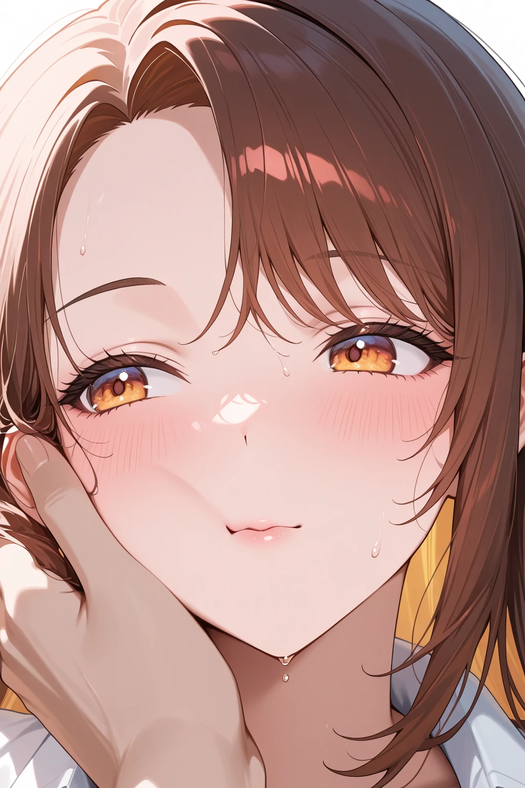 [[1girl, nice nature \(umamusume\), umamusume]], beautiful detailed eyes, yellow eyes, (tareme:1.5), (half-closed eyes), (opened mouth), nsfw, curvy, Slender, (close-up mouth), Highest quality, Super detailed, masterpiece, Ultra-high resolution, 8k, Embarrassing, blush, Lovely, Close one eye, (With tears in her eyes and her mouth open), Sticky saliva