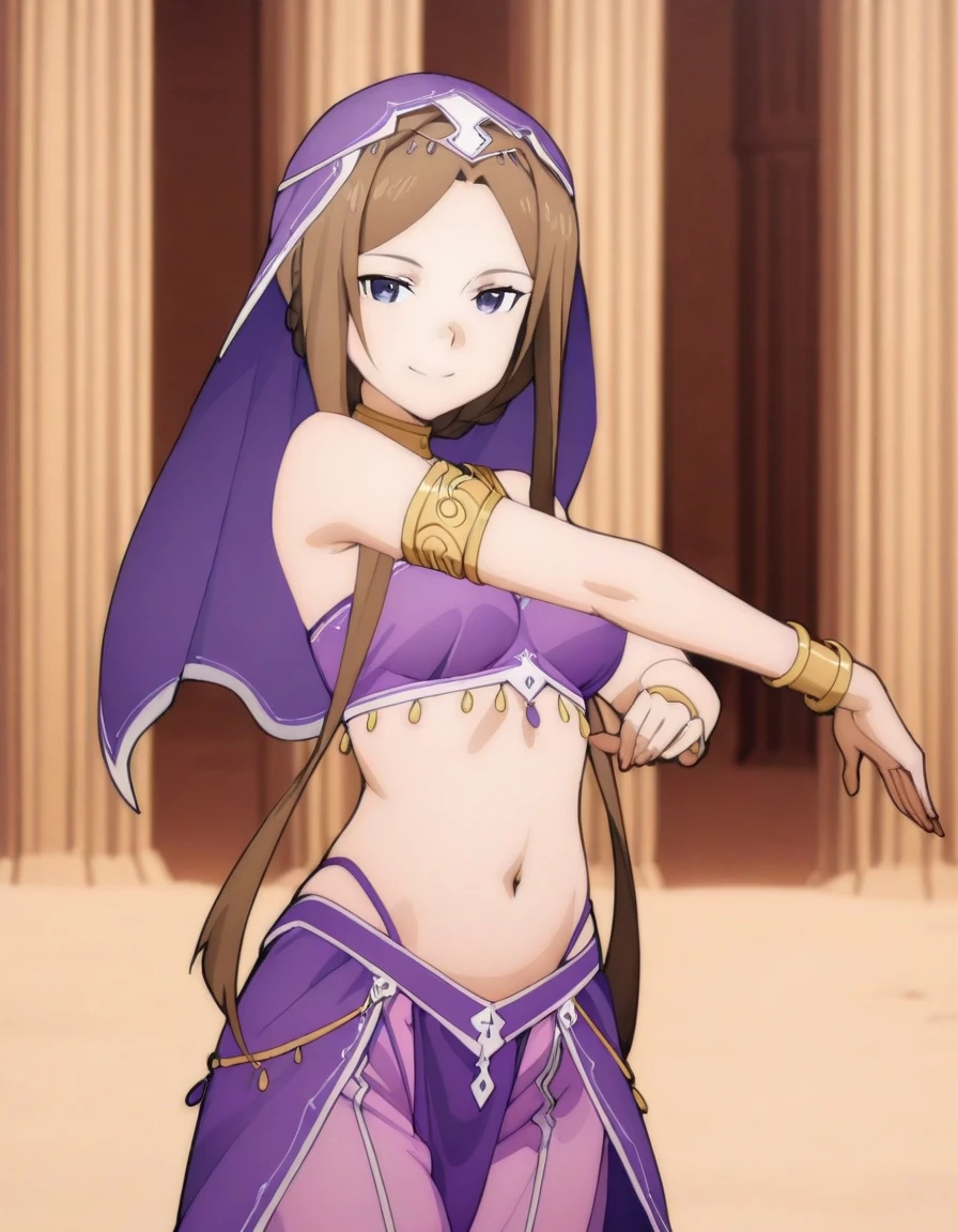 Mikaogi, 1 girl, cosplay, circlet, hair band, earrings, choker, armor, bikini armor, pauldron, bangle, fingerless gloves, See-through, belt, skirt, black panties, high leg panties, Upper body, smile, closed mouth, street, anime coloring book,
