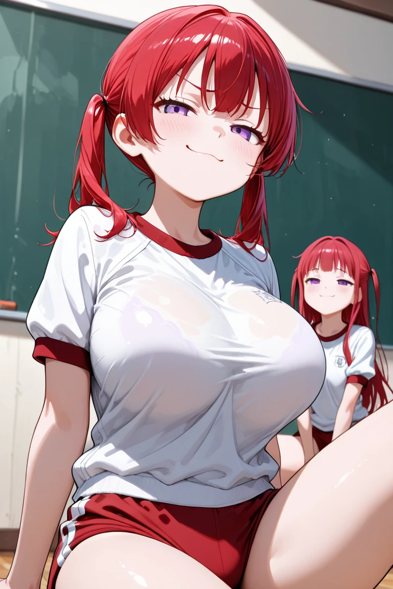 Mother(36 years old、Red hair、tall、Big Breasts)and daughter(12 years old、Black Hair、Flat Chest、low length)Fighting、Angry expression、Glare、underwear、Nipples、pubic hair、classroom、Promiscuous