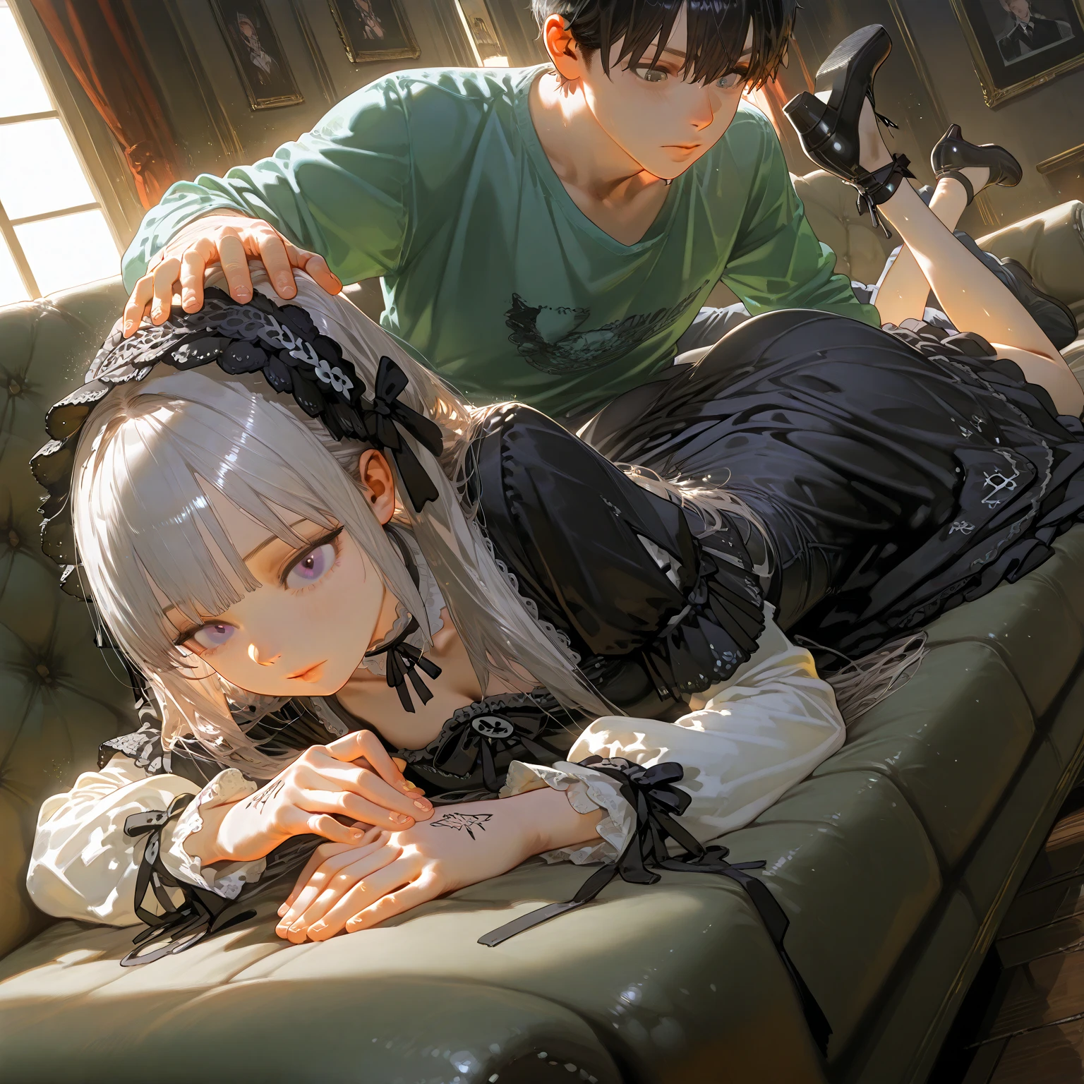 Properly holding a tanto or Japanese sword, (Very detailed CG unified 8k wallpaper), cool maid, Sexy maid outfit, Morbid expression, Two wolves emerge from the skirt, Mad eyes, 8K,tmasterpiece, Best quality,