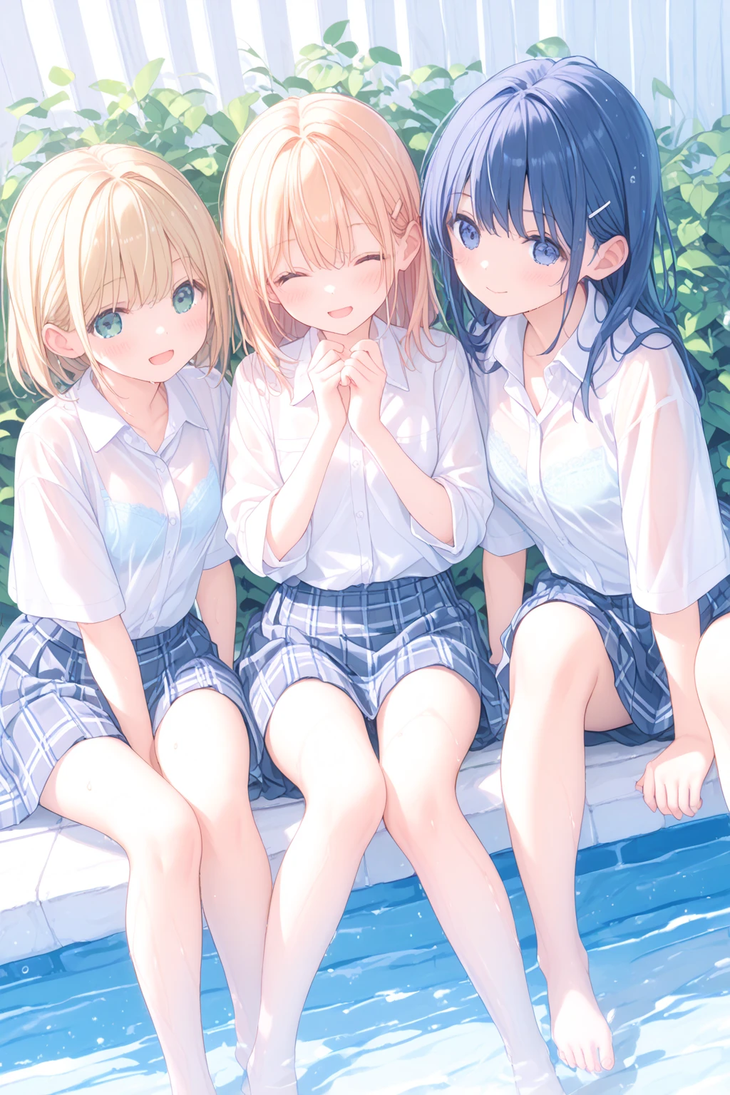 high quality,School Swimsuit,Short Bob,Blonde,Glasses,Pool