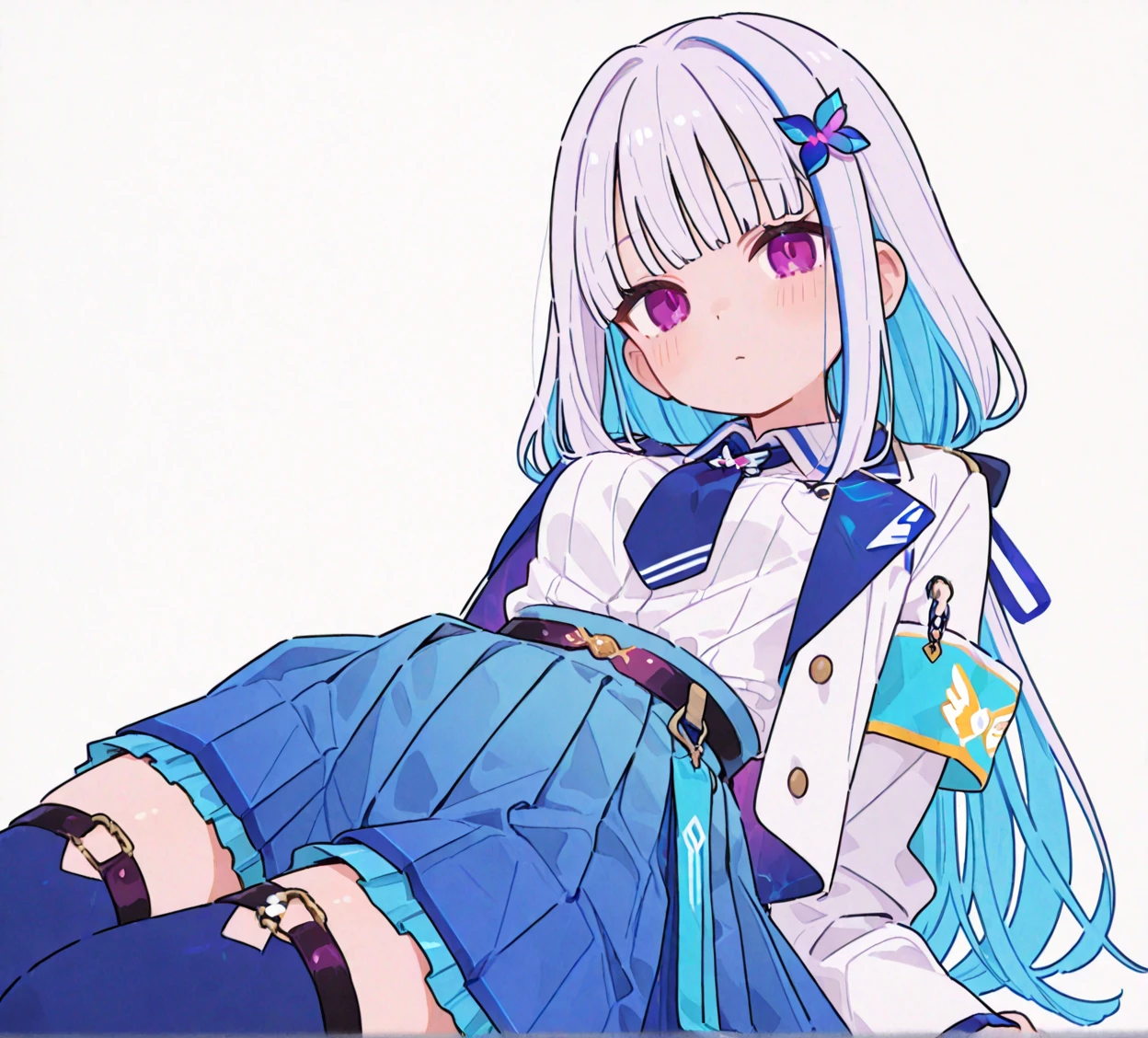 {{{NSFW}}},(masterpiece:1.2),(ultra quality:1.2),(ultra detailed:1.2),(ultra-high resolution:1.2),(very fine 8K CG wallpaper:1.2),Mejiro McQueen \(umamusume\),{1 girl,beautiful girl,cute,smile,kawaii, lovely,blushing,playful expression},sharp focus,oily skin,beautiful detailed hair,glossy hair,(wear school uniform:1.5),(lying on the bed:1.2),wear long school skirt,perfect two legs,(spread two legs:1.2),(show-off-white-panties:1.3),five fingers,large breaths,wear black pantyhose,beautiful detailed eyes,jewel like eyes,violet eyes, (two hands behind head:1.1),open mouth,armpits, solo,beautiful navel,  looking at viewer,collarbone,earring