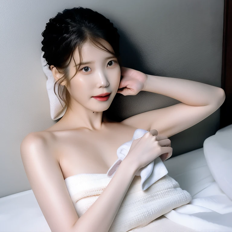 (((best quality))),(((ultra detailed))),(((masterpiece))),illustration,((1 beautiful girl,solo)),(strapless white bra:1.3),((slim,thin)),(short ponytail:1.2),((small breasts,flat chest)),(in the narrow and enclosed toilet compartment:1.3),((dimly lit)),(((sweat,wet))),(((from front,close-up of face)))