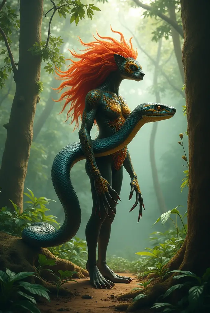 Monster Girl、Whole body shot、A pose of jumping with claws raised、tail