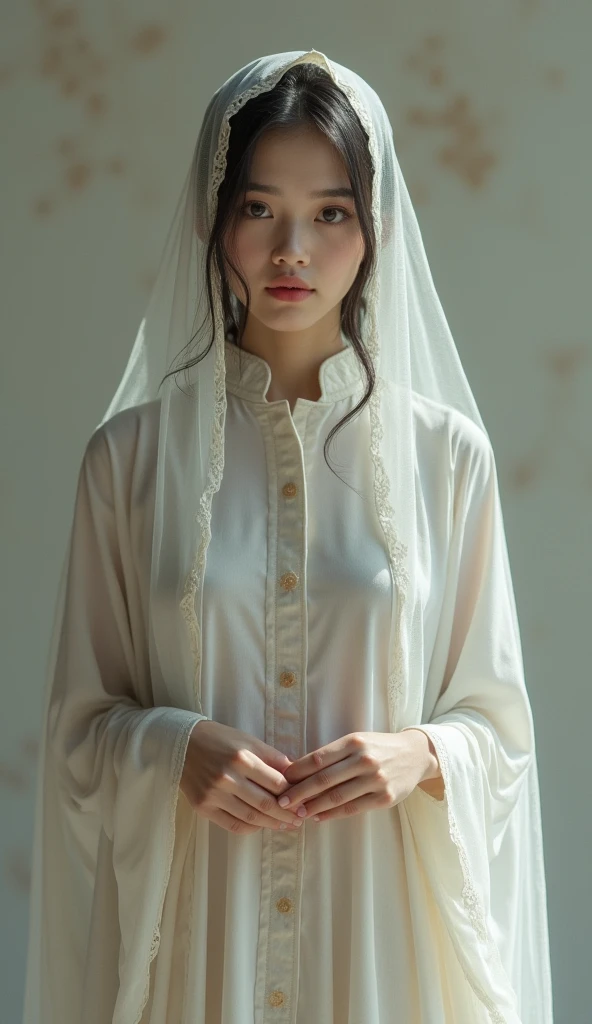 arafed woman in a white dress standing in a room with pictures on the wall, the ring movie, the ring, film still from a horror movie, portrait of sadako of the ring, horror movie scene, film still from horror movie, still from horror movie, horror movie still, horror film still, the grudge, horror movie aesthetic, horror film