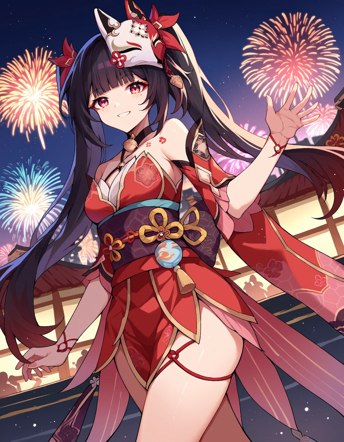 (masterpiece) ,best quality,amazing quality,very aesthetic,absurdres,newest, anime style, BREAK Sparkle, outdoor, festival, fireworks