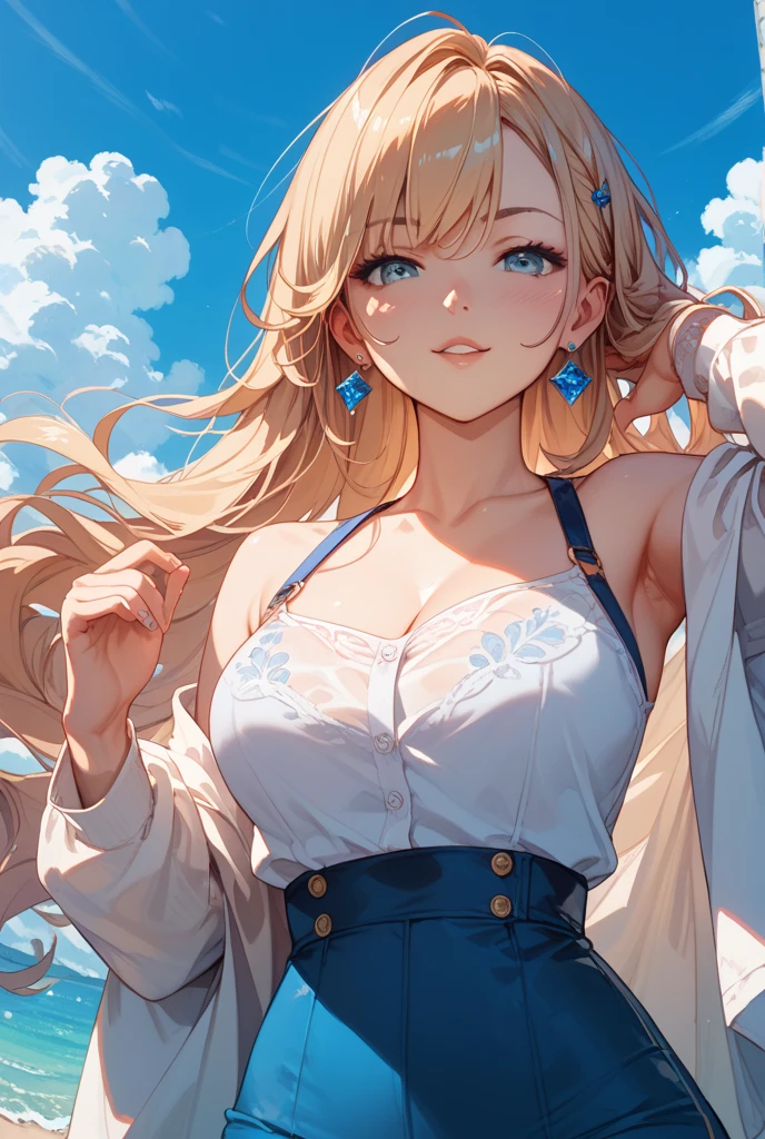 , , visible  and , , tmasterpiece， high high quality， cinematic Film still from， one-girl，Golden hair，Sunflowers are worn on the head， floating in sky， Cloud Girl， Clouds， （closeup cleavage： 1.1）， brightly， cheerfulness， intriguing， gentlesoftlighting， （bauhause， Shape， lineworks， abstracted： 1.1）， panda ears，