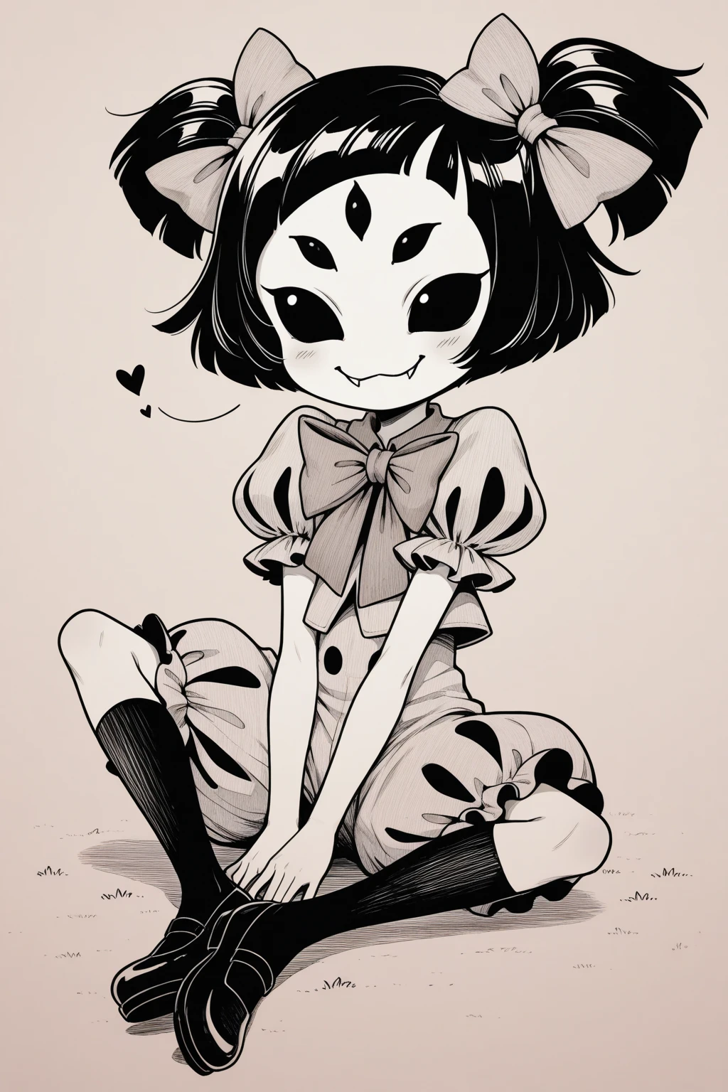 lucy loud, hair over eyes, black dress, striped_pantyhose, chibi, no_eyes, white dress with black details, manguitos blancos femeninos