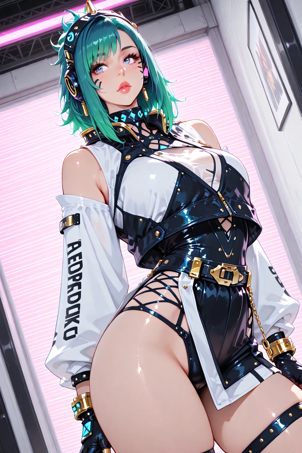 girl, short blonde hair with red streaks, short hair, no bangs, glossy lipstick, green-blue eyes, sideswept hair, glasses, pink g-string, nsfw, (masterpiece, best quality:1.3), 1girl, (multicolored hair:1.4), red lips, red eyeliner, colorful hair, (hight resolution), (8K), (ighly detailed), (The best illustrations), (beatiful detailed eyes), (top-quality), (ultra-detailliert), (masterpiece), (wall-paper), (detailed face), toned body, anatomically_correct, high_res, high tension, stretched fabric, wedge, chocker, cameltoe, masterpiece, best quality, absurdres, highres, 4k, ray tracing, intricate details, highly detailed, nsfw, big breasts, (((huge nipples))), detailed nipples, (((nipples out))), huge ass, full_body, ultra sexy, very high detail, detailed textures, show crotch, detailed vagina, pussy out, ((show off uterus)), cinematic lighting, squatting, open legs, (((spread legs))), ((squirting from uterus)), arms behind head, ((detailed armpit)), looking at viewer, ((turn to body the front)), from below