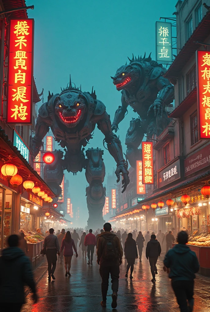 (Highest quality、High resolution、8K、Accuracy、masterpiece: 1.2)。The strangest monsters in the world。A super giant monster、Standing in the streets of Tokyo, Japan。The strange atmosphere of the yokai somehow blends in naturally with the streets of Tokyo.。