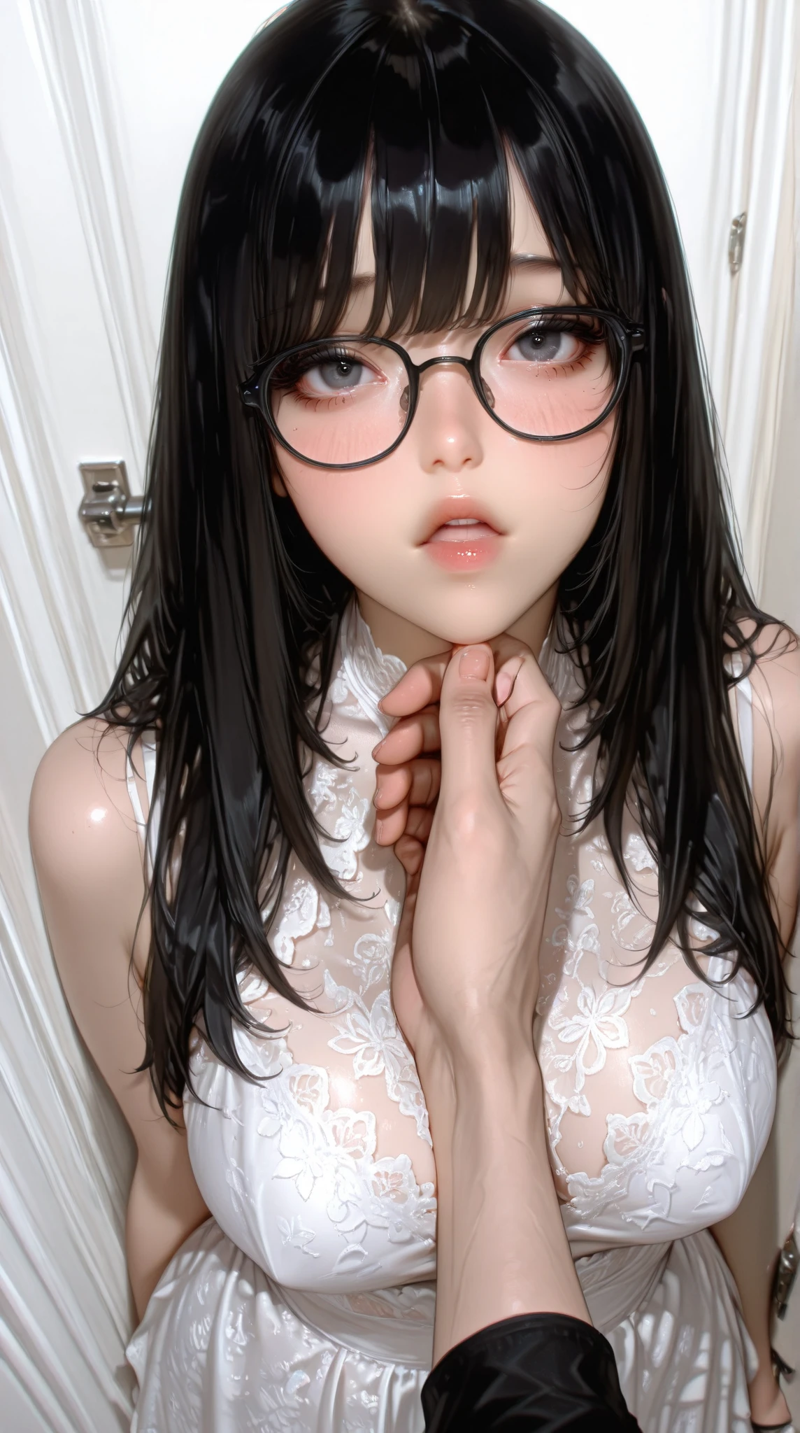 Erotic、Bedroom、Completely naked、slender、Very white skin、Big head、My sister, about 10 years old、Glasses、Black Hair、Sweat、Glaring angrily、dislike、feel ill、bitter、No clothes　Young　front　View from the front　Subjective　Small Boobs　Close-up of breasts　Close-up of face　Grab your dick　Blowjob　Licking dick　ejaculation！　顔に！　たっぷり！Surprise　Short　Short arms　child　Small　Big eyes　Colorful　こちらからのSubjective