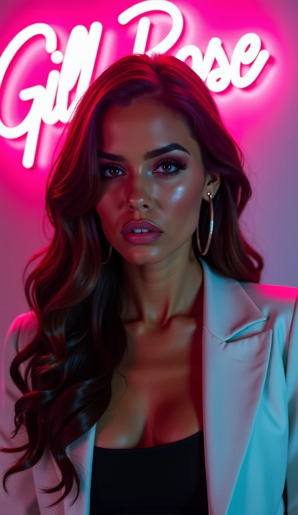 (best quality, hyperdetailed photography:1.2), beautiful lady, freckles, dark makeup, soft light, head and breast portrait, cover, (detailed beautiful face, detail skin texture, ultra-detailed body:1.1) ,((massive perfect breast:0.9)), ((snoopy breast:1.1)),((cyberpunk warrior:1.0)), strong body, red black hair, dark yellow eyes,,,,long open black coat, ((dark neon lights)),,, Pink nipples,,,