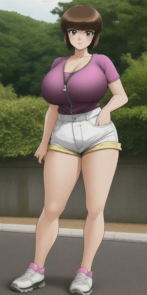 <lora:Hyuuga_HinataV1:0.7> hyuuga_hinata, huge_breasts, standing, solo, White_hooded_jacket_Fishnet_top_Blue_shorts,, masterpiece, best quality, detailed face, detailed eyes, highres,