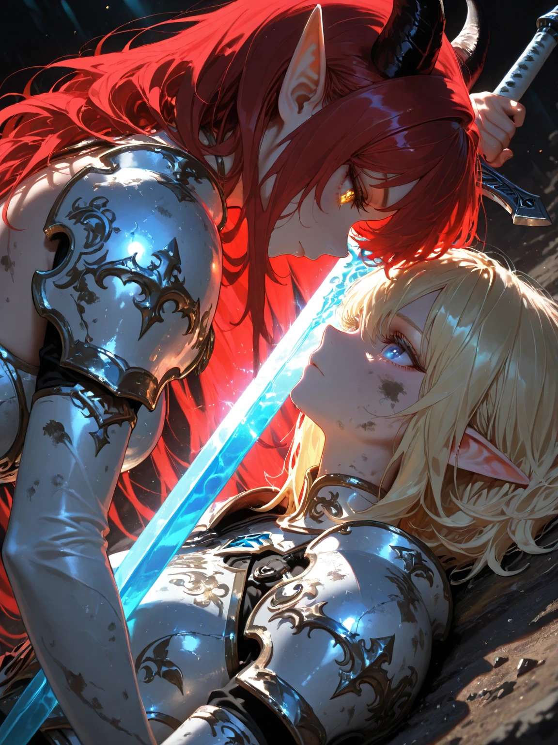 masterpiece, best quality, highres, best shadow, best illumination, finely detail,
1girl, 1boy, nero claudius,  [[ balls deep, blowjob, blush, body markings, canon couple, cum, cum in mouth, cum in throat, deepthroat, demon, demon boy, demon girl, demoness, ejaculation, erection, face fucking, faceless male, fellatio, female, female focus, hair grab, head grab, horns, husband and wife, long hair, male, married couple, motion lines, oral, orange body, orange skin, penis, pointy ears, ponytail, ponytail hold, purple body, purple skin, red hair, red sclera, tears, throat fuck, throatpie, ]]
balls deep,( deepthroat:1.2), (irrumatio:1.2), hands on head, crying, tears,